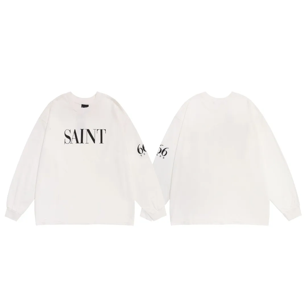 Trendy Saint Michael vintage printed SAINT letters on the chest, distressed long-sleeved loose T-shirt Fabric: 260g Style number: SM12 Size: S-M-L-XL Color: White Price: P144